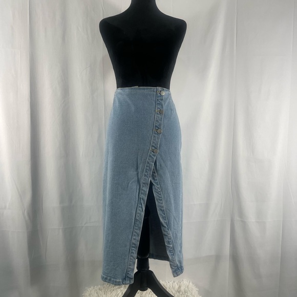 Edit by nine button down denim midi skirt high slit, medium, stretch denim,NWT - Picture 10 of 10